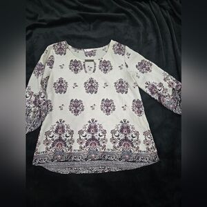 Floral Print Girl's Top - Cream and Purple